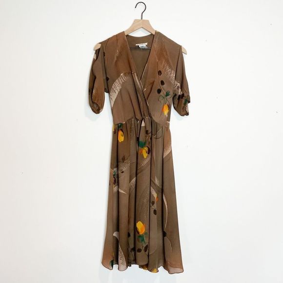 Vintage 70s Jody of California A-Line Floral Boho Hippe Dress Peekaboo Shoulder - Picture 1 of 12